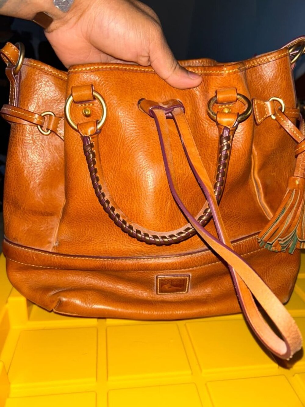 Dooney & Bourke Florentine Drawstring Bag Natural / British Tan, Brass hardware…